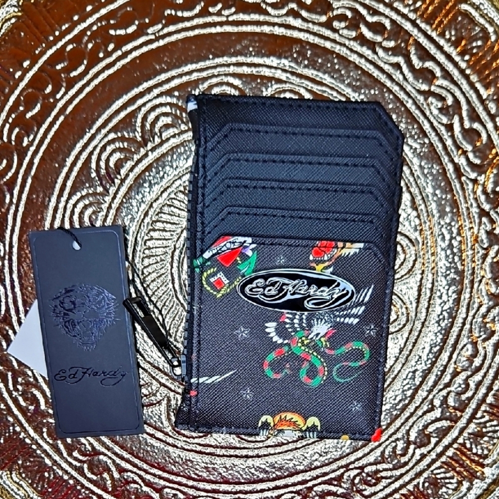 Ed Hardy Black Card Holder Wallet